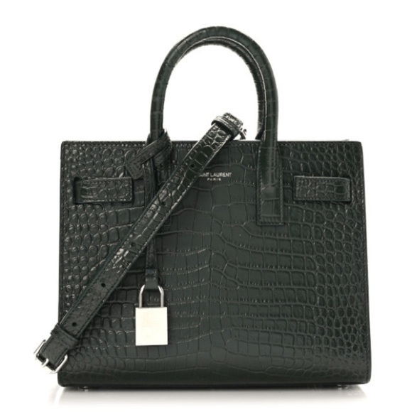 SAINT LAURENT Calfskin Crocodile Embossed Nano Sac De Jour Dark Green - Picture 2 of 10